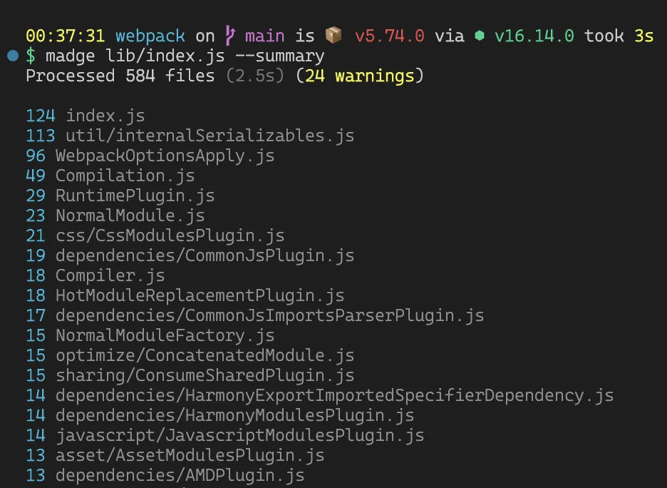 Webpack benchmark with madge: 2.5 seconds.