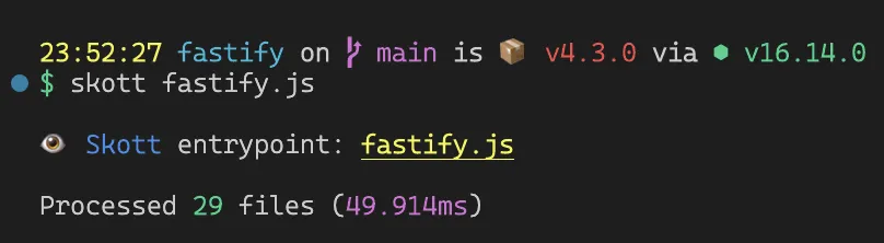 Fastify benchmark with skott: 50ms.